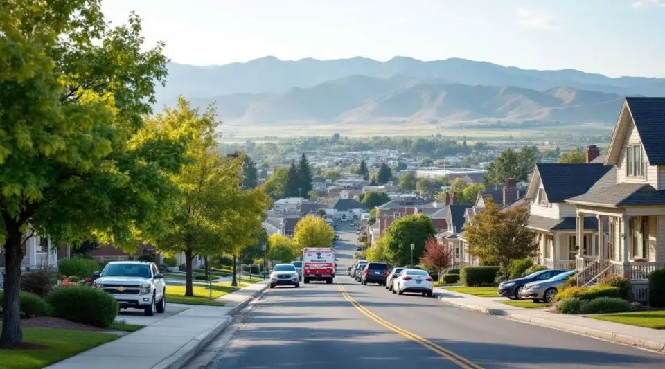A residential roof replacement project in a West Jordan neighborhood with the Oquirrh Mountains visible in the background.
